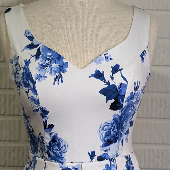 Trixxi Dress Womens 9 1950's Fit & Flare Blue Floral Pin-up Rockabilly Retro - Picture 2 of 15